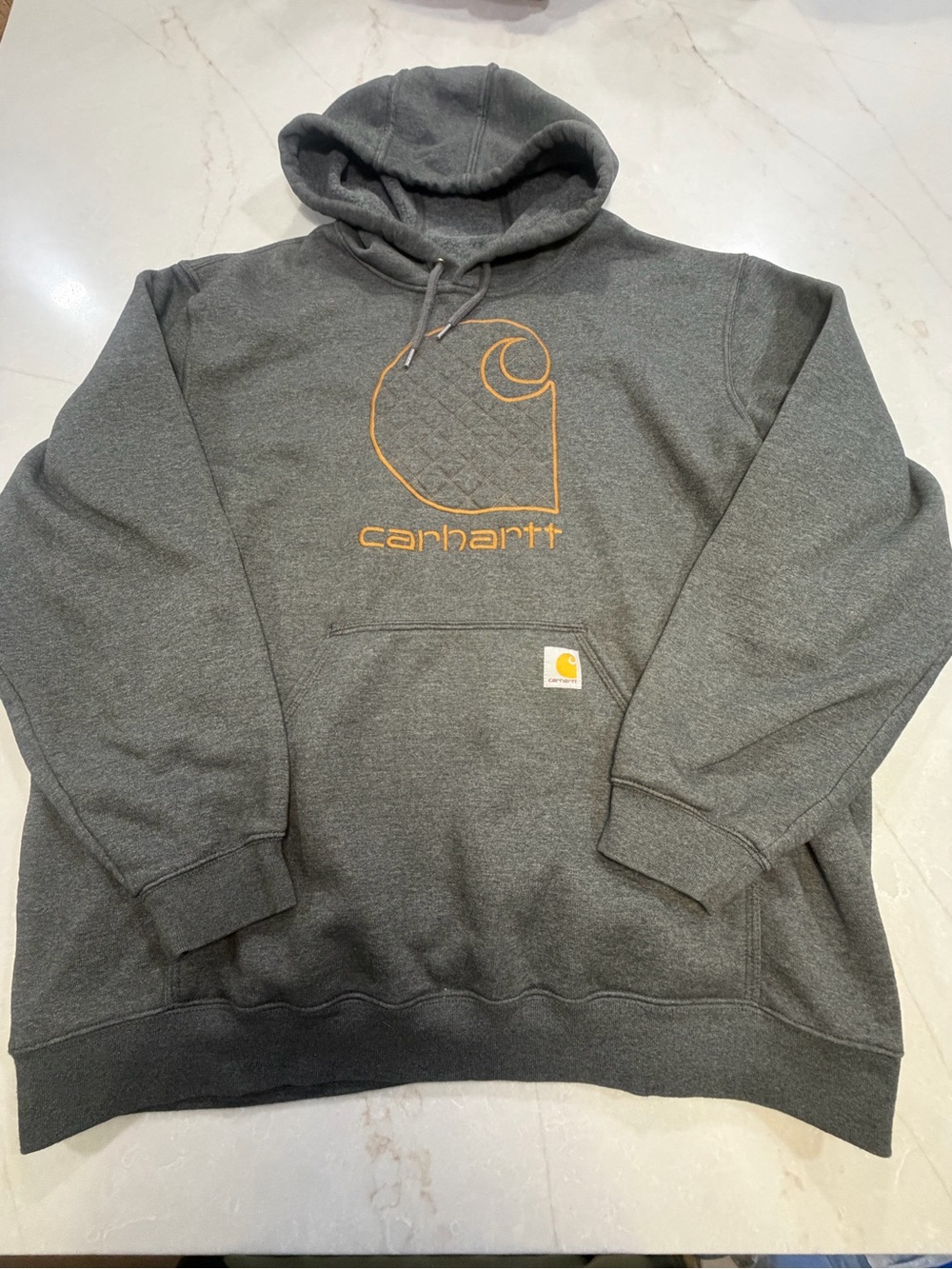 Carhartt Mens Loose Fit Embroidered Quilted Hoodie Gray Size 2XL